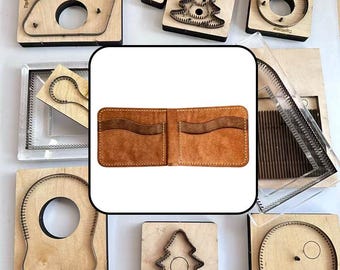 Two-Tone Dual Wavy Pocket Bifold Wallet Steel Rule Die, Wooden Punch Mold for DIY Slim Two Slot Leather Card Billfold Craft