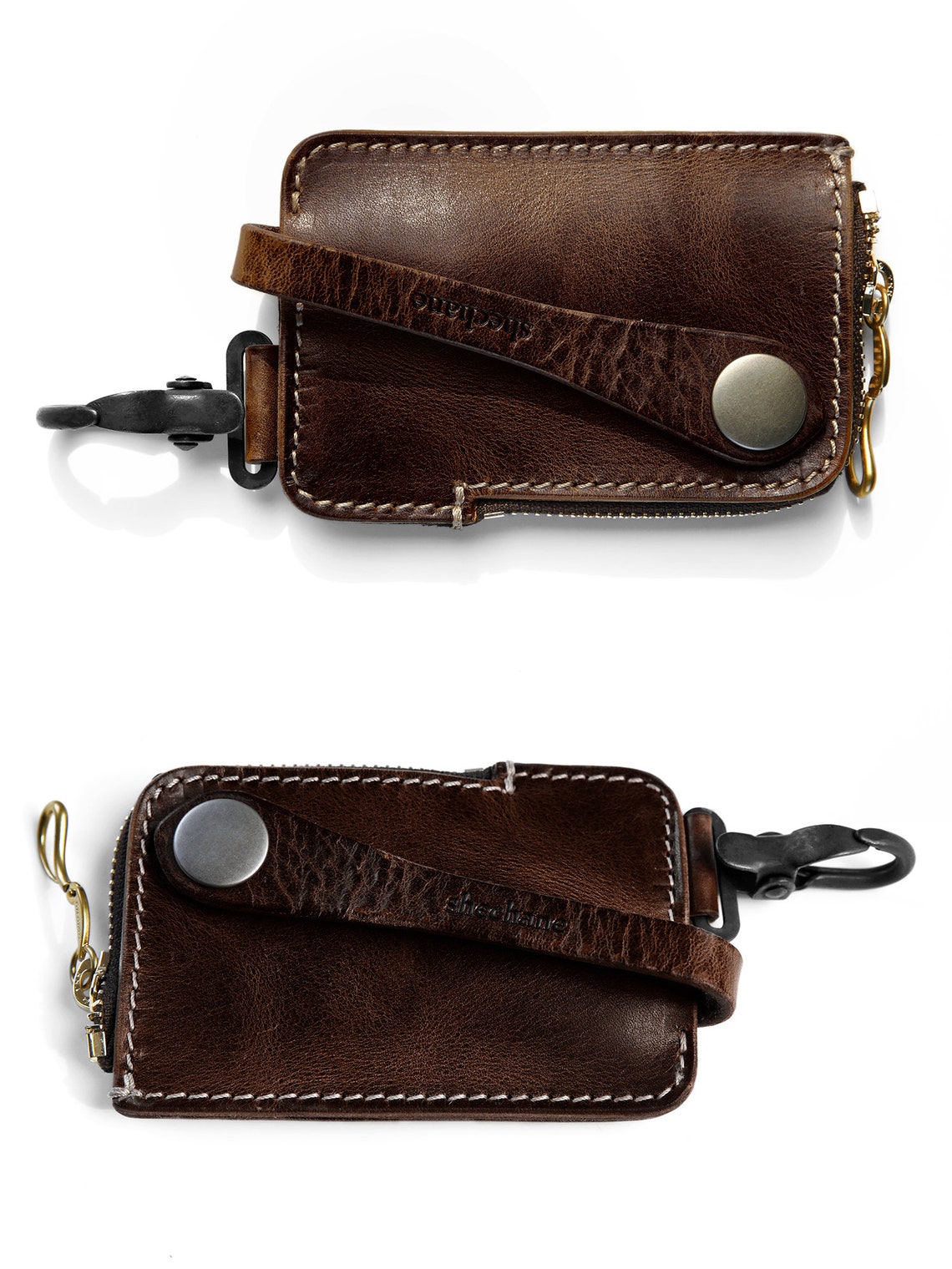 Leather Key Holder With Pull Strap Key Chain Key Pouch Etsy