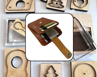 Pull Tab Multi Card Snap Card Holder Steel Rule Die, Wooden Punch Mold for DIY Pull Strap Snap Closure Leather Multi Slot Card Wallet Craft