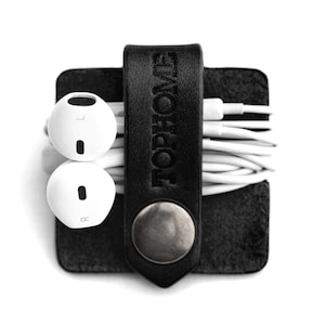 TopHome--Earphone Headphone Organizer USB Cable Holder Handmade Italian Leather Genuine Leather