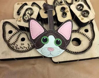Cat Face Charm Leather Cutting Die, Bicolor Kitten Pendant Steel Rule Die, Leathercraft Template Sizzix Cricut