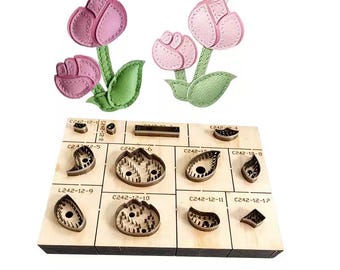 Double Tulip Flower Leather Die Cut Set, Floral Bag Charm & Keychain Cutting Dies, Leathercraft Punch Tool