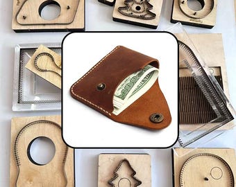 Double Snap Triangle Flap Slim Card Pouch Steel Rule Die, Wooden Punch Mold for DIY Vintage Crazy Horse Leather Mini Card Holder Craft