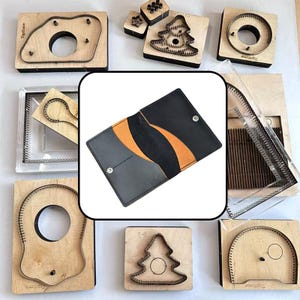Two-Tone Wave Pocket Snap Bifold Card Holder Steel Rule Die, Wooden Punch Mold for DIY Snap Closure Leather Card Wallet Craft