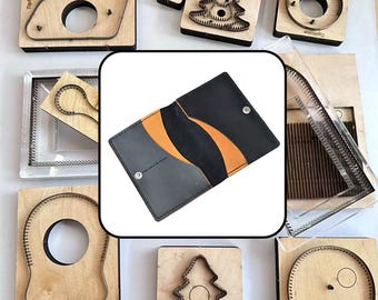 Two-Tone Wave Pocket Snap Bifold Card Holder Steel Rule Die, Wooden Punch Mold for DIY Snap Closure Leather Card Wallet Craft