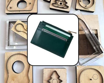 Zipper Coin Pocket Leather Card Sleeve Die Template, Smooth Green Leather Cardholder Die for DIY Leather Handcraft