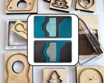 Leather Cutting Die, Two-Tone Asymmetric Curved Cut Slim Card Holder Mold, DIY Crazy Horse Leather Dual Pocket Card Sleeve Template