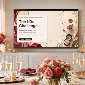 Bridal Shower PowerPoint Game – Interactive Bachelorette Quiz with 5 Rounds and Editable Couple File