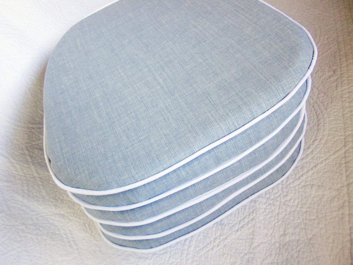 4 Blue Linen Look Chair Cushions 15 X 15 Etsy