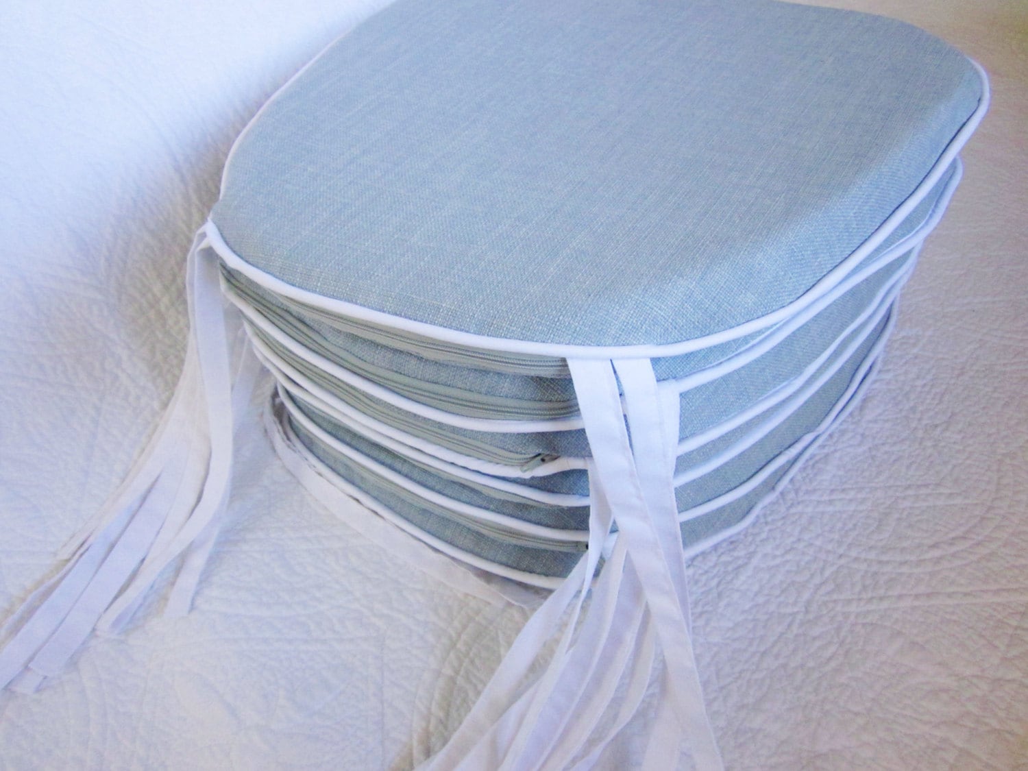 4 Blue Linen Look Chair Cushions 15 X 15 Etsy