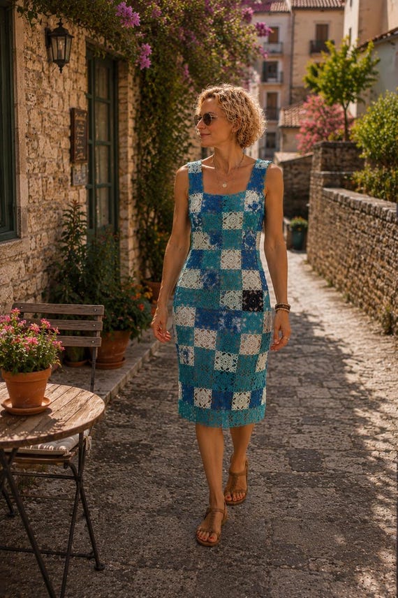 knit one piece dress Handmade Crochet Blue • Riviera Yacht Style • of One Couture • Summer Luxury Dress • Exklusiv-Masche Corset dresses