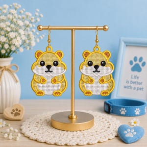 Cute Bear FSL Earrings – Machine Embroidery Design – Bear Lace Earrings