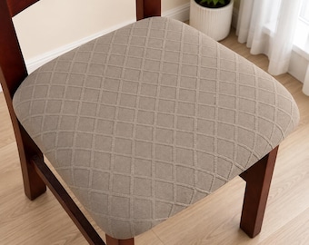 Juego de 4 fundas impermeables color topo para sillas de comedor, fundas elásticas lavables para cojines, protectores de sillas extraíbles para cocina y comedor.