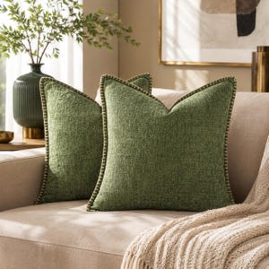 Salviagrönt chenille örngott, set om 2, sydda kanter, 40–50 cm