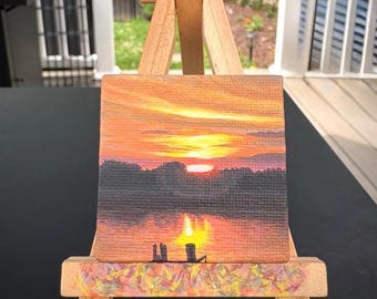 Mini hand painted acrylic stretched canvas 2x2”