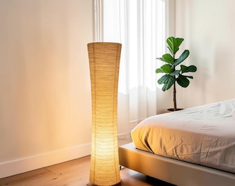 Hoge vloerlamp van rijstpapier, Japanse Wabi Sabi LED-vloerlamp, dimbare staande lamp met afstandsbediening, minimalistische papieren kap