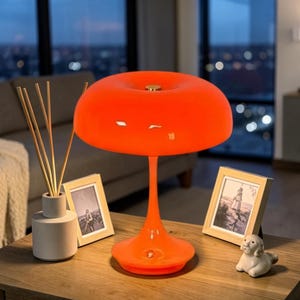 Orange svampbordslampa, retro skrivbordslampa i mitten av århundradet, modern sänglampa, minimalistisk accentlampa, nordisk nattduksbordsinredning