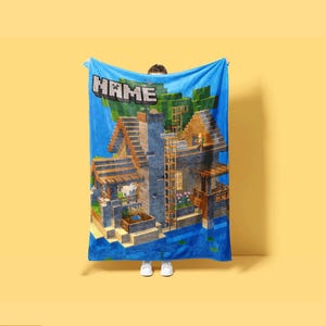 Ultimate Survival Base Custom Blanket Minecraft Isometric House Throw Creative Building Bedding Peaceful Gamer Decor Gift