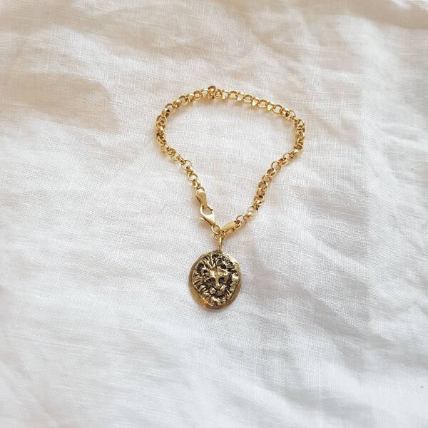 Lion medallion link charm bracelet chunky bracelet chain with image 2