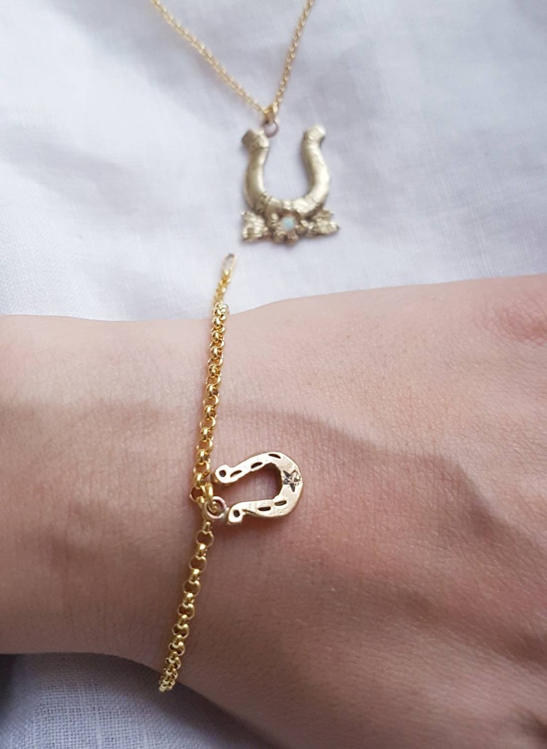 lucky horseshoe necklace and bracelet gift set, oldschool tattoo style design gift set Horseshoe necklace and charm bracelet set