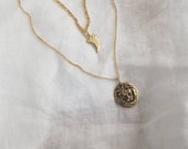Lion medalion necklace and charm bracelet jewelry set, lion claw charm bracelet and lion head pendant, lion medalion pendant necklace