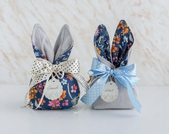 Easter bunny treat bag for kids, Handmade personalized fabric egg hunt bag, Small party favor gift bag, Bunny ear reusable candy holder