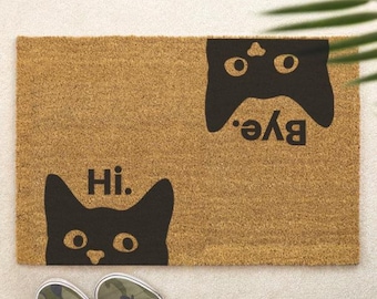 Hi Bye Katzen Fußmatte Lustig – Kokos Fußmatte mit Katzen – Lustige Türmatte – Geschenk für Katzenliebhaber – Geschenk für Katzenbesitzer