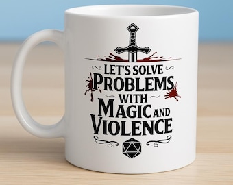 D&D Fantasy RPG Tasse mit Schwert | Würfel – Geschenk für Gamer | D Master – Kaffeetasse für Rollenspiel- und Tabletop-Fans