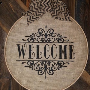 Welcome - Farmhouse Wreath - Embroidered Hoop Wall Art