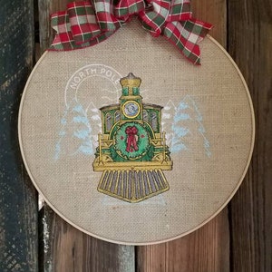 Ready to Ship Polar Express Train - Farmhouse Wreath - Embroidered Hoop Wall Art