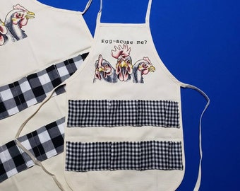 Egg-scuse Me? - Child Size Egg Collecting Apron - Embroidered Canvas Apron - 8 pocket