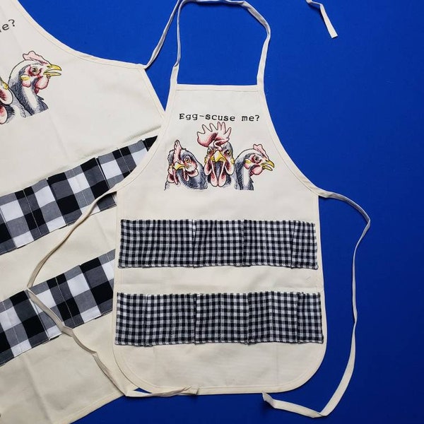 Egg-scuse Me? - Child Size Egg Collecting Apron - Embroidered Canvas Apron - 8 pocket