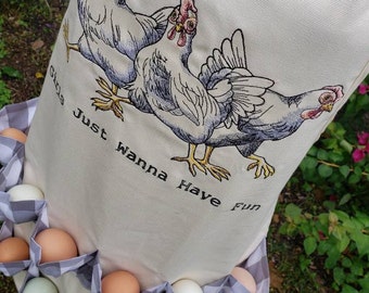 Girls Just Wanna to Have Fun - Egg Collecting Apron - Embroidered Canvas Apron - 12 pocket