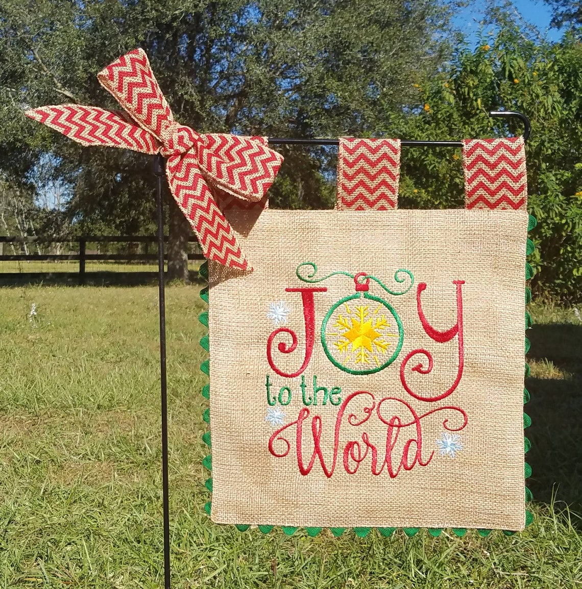 Burlap Garden Flag Custom joy to the World Embroidery Etsy