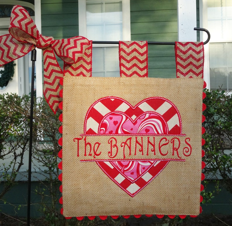 Burlap Garden Flag Custom Valentines Embroidery Applique image 4