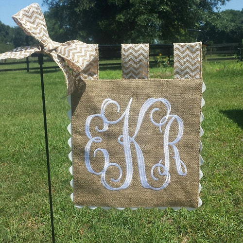 Custom Embroidery Single Letter Monogram Burlap Garden Flag Etsy