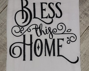 Bless this home - Extra Großes besticktes Mehlsack Geschirrtuch - Versandfertig