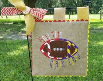 Custom House Divided Burlap Garden Flag - Collegiate Spirit - Football Game Day