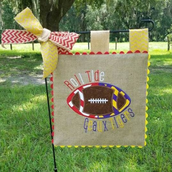 Custom House Divided Burlap Garden Flag - Collegiate Spirit - Football Game Day