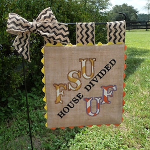 Custom House Divided Burlap Garden Flag - Collegiate Spirit - Football Game Day