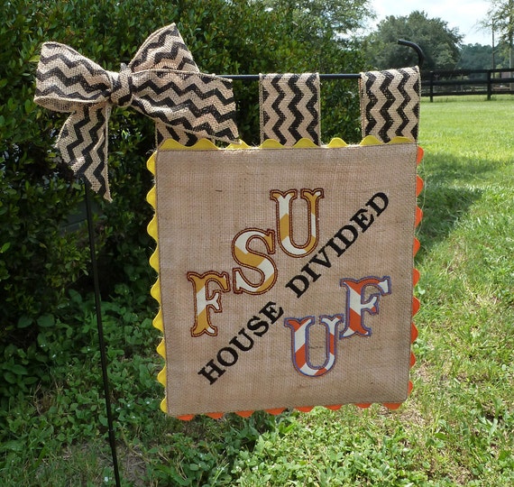 Custom House Divided Burlap Garden Flag - Collegiate Spirit - Football Game Day
