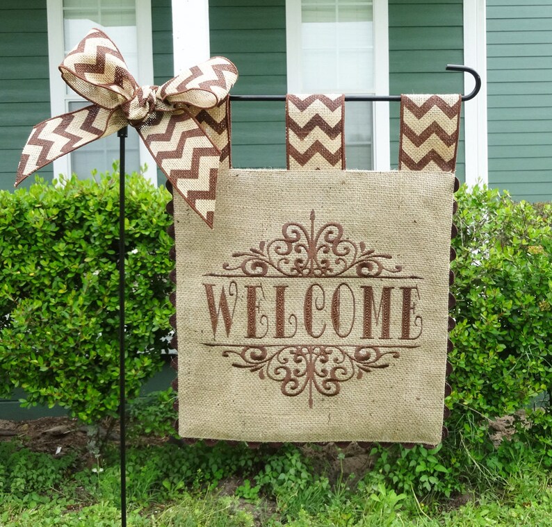 Burlap Garden Flag Flag Matching Chevron Tabs and Etsy