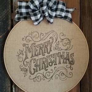 Ready to Ship = Merry Christmas - Farmhouse Wreath - Embroidered Hoop Wall Art