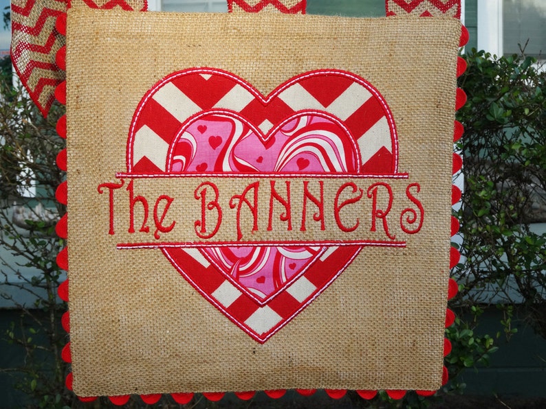 Burlap Garden Flag Custom Valentines Embroidery Applique image 5