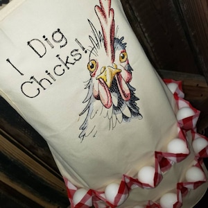 I Dig Chicks - Eiersammelschürze aus bestickter Baumwolle - mit 12 Taschen