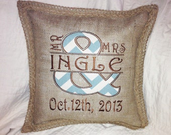 Custom Burlap Mr and Mrs Pillow - you chose the colors