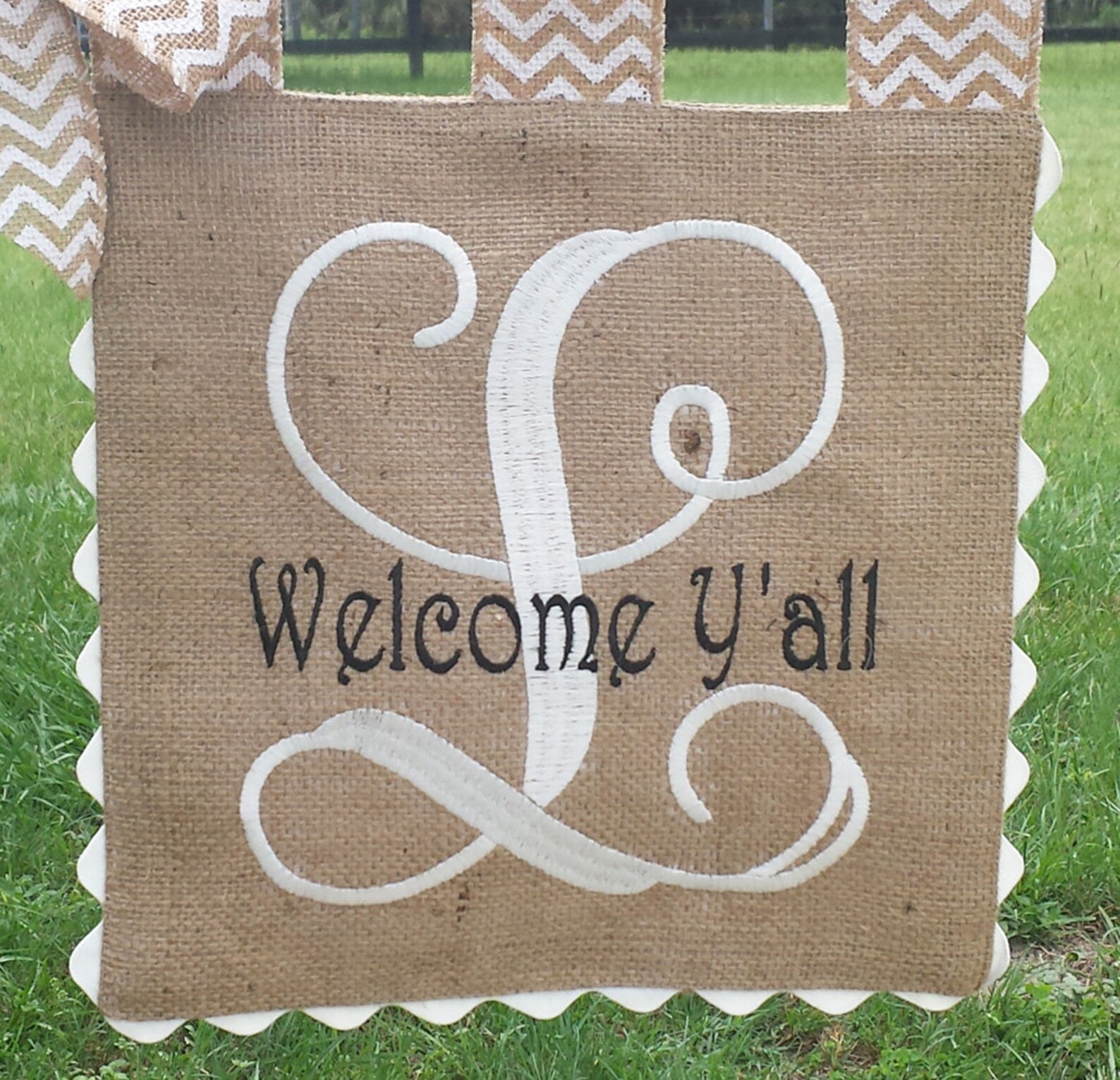 Custom Embroidery Single Letter Monogram Burlap Garden Flag Etsy