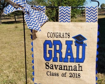 Custom Burlap Graduation Flag - Your choice of colors and personalization - Single Sided