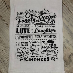 Our Family Recipe - Extra Large Embroidered  Flour Sack Tea Towel - Ready to Ship