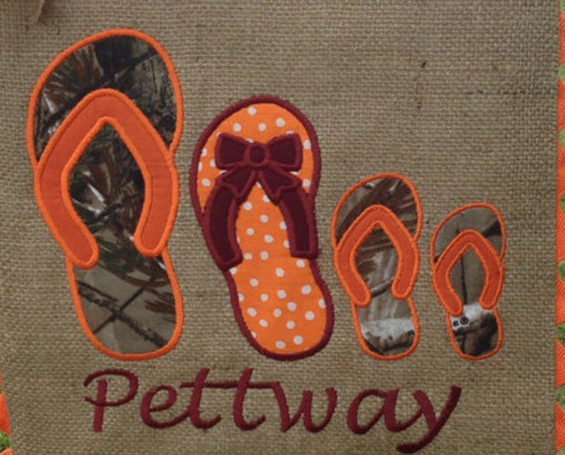 Custom Burlap Garden Flag Flip Flop Family Embroidery Applique Single ...